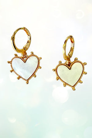 MOTHER OF PEARL HEART DANGLE MINI HOOP EARRING