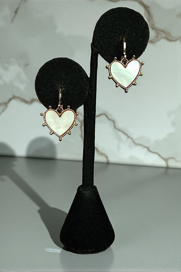 MOTHER OF PEARL HEART DANGLE MINI HOOP EARRING