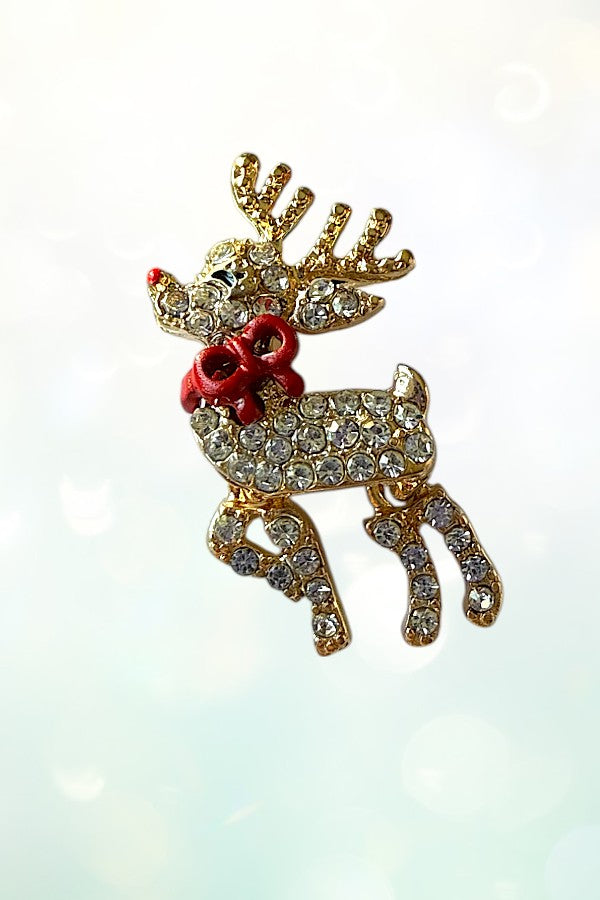 RHINESTONE PAVE RED BOW REINDEER POST EARRING