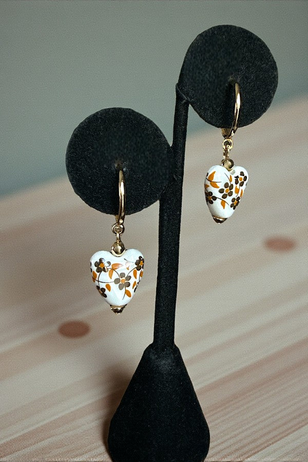 CERAMIC HEART DANGLE SEMI HOOP EARRING