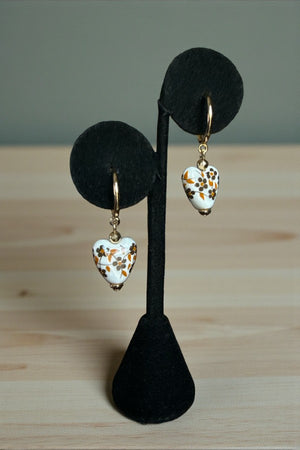 CERAMIC HEART DANGLE SEMI HOOP EARRING
