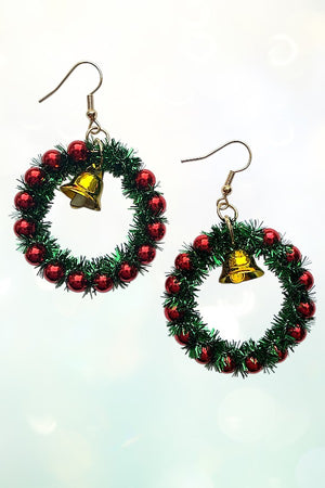 CHRISTMAS WREATH BELL DANGLE EARRING
