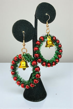 CHRISTMAS WREATH BELL DANGLE EARRING
