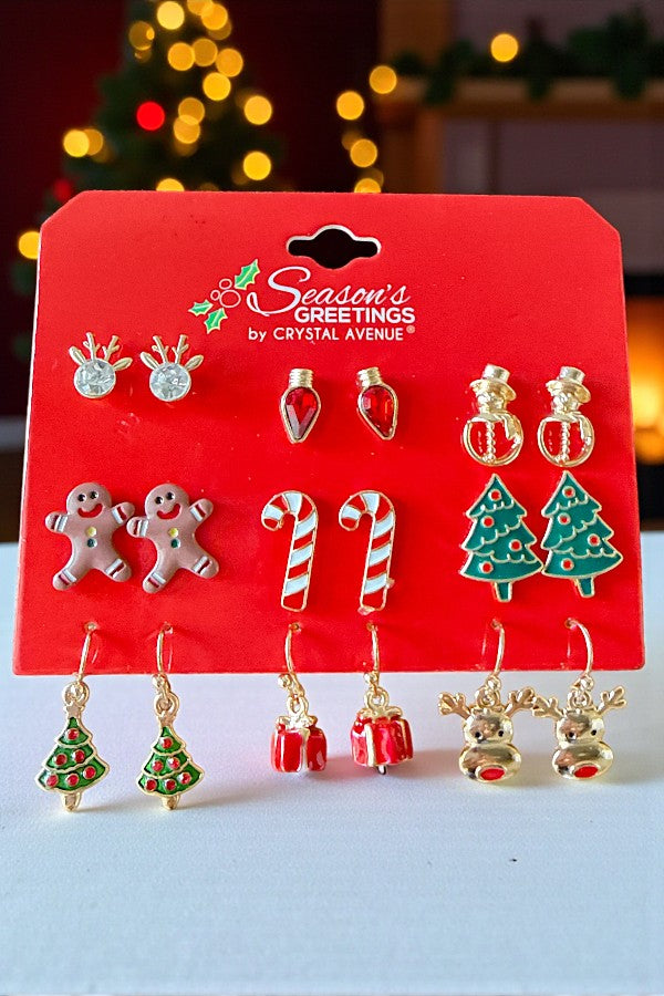 CHRISTMAS THEME 9 PAIR EARRING SET