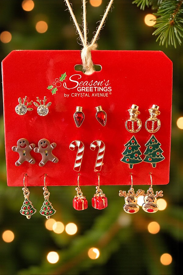 CHRISTMAS THEME 9 PAIR EARRING SET