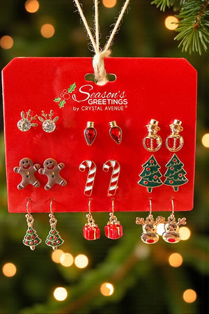 CHRISTMAS THEME 9 PAIR EARRING SET