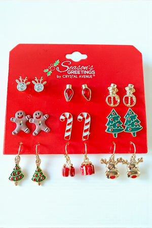 CHRISTMAS THEME 9 PAIR EARRING SET