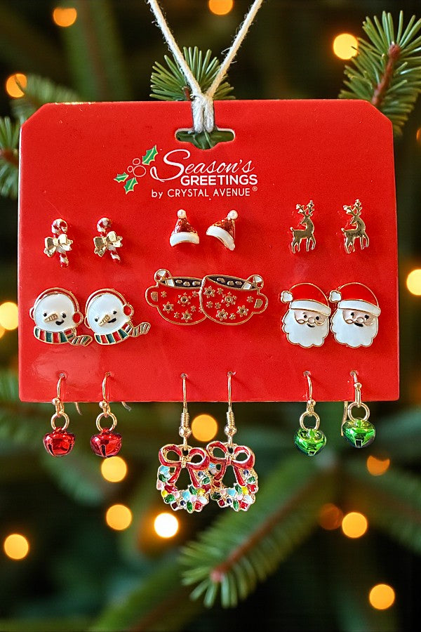 CHRISTMAS THEME 9 PAIR EARRING SET
