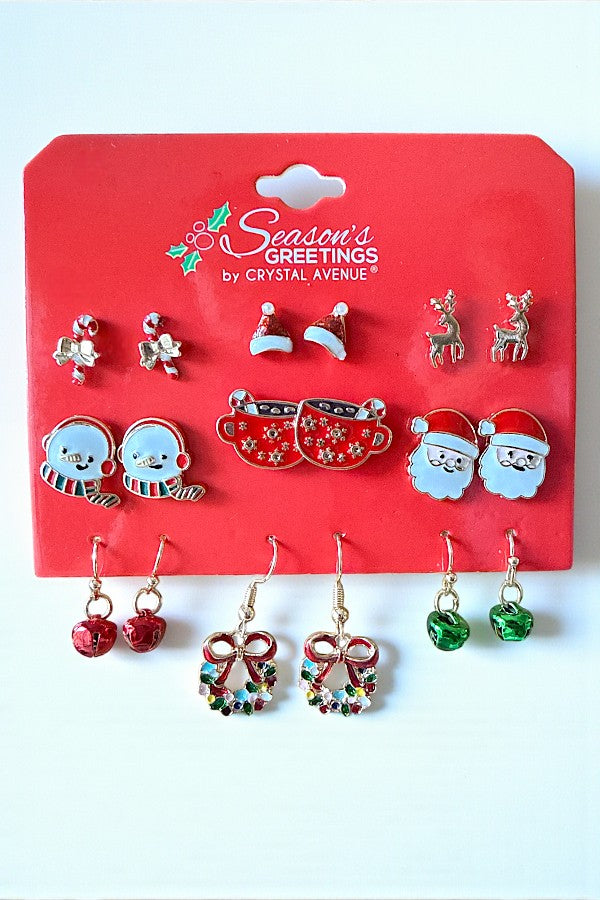 CHRISTMAS THEME 9 PAIR EARRING SET