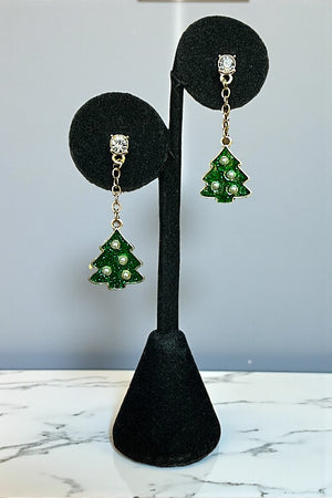 PEARL ACCENT CHRISTMAS TREE EARRING SET