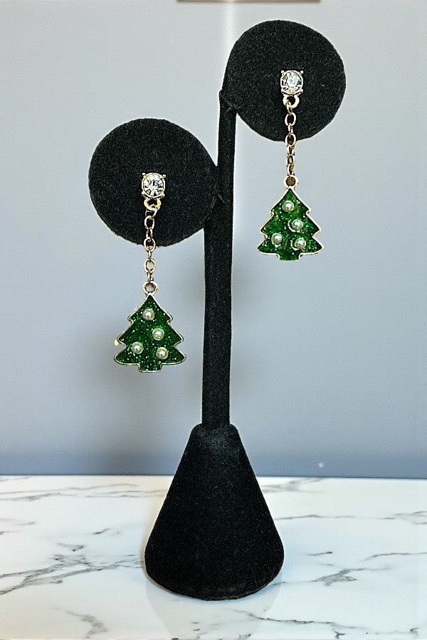 PEARL ACCENT CHRISTMAS TREE EARRING SET