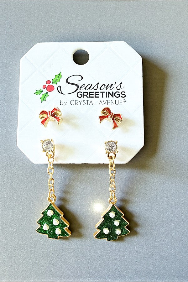PEARL ACCENT CHRISTMAS TREE EARRING SET