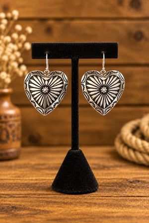 WESTERN ETCHED LARGE HEART DROP EARRING