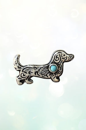 WESTERN TQ GEM ACCENT ENGRAVED DACHSHUND POST EARRING
