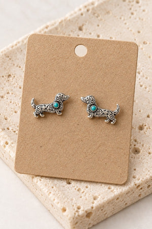 WESTERN TQ GEM ACCENT ENGRAVED DACHSHUND POST EARRING