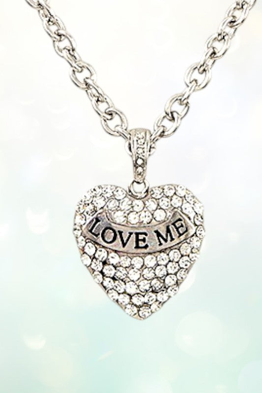 RHINESTONE PAVE HEART PENDANT CHAIN NECKLACE