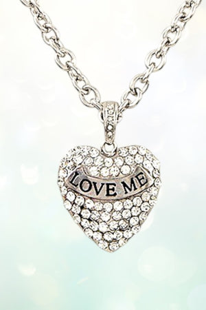 RHINESTONE PAVE HEART PENDANT CHAIN NECKLACE