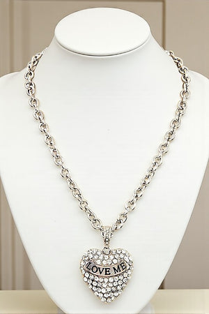 RHINESTONE PAVE HEART PENDANT CHAIN NECKLACE