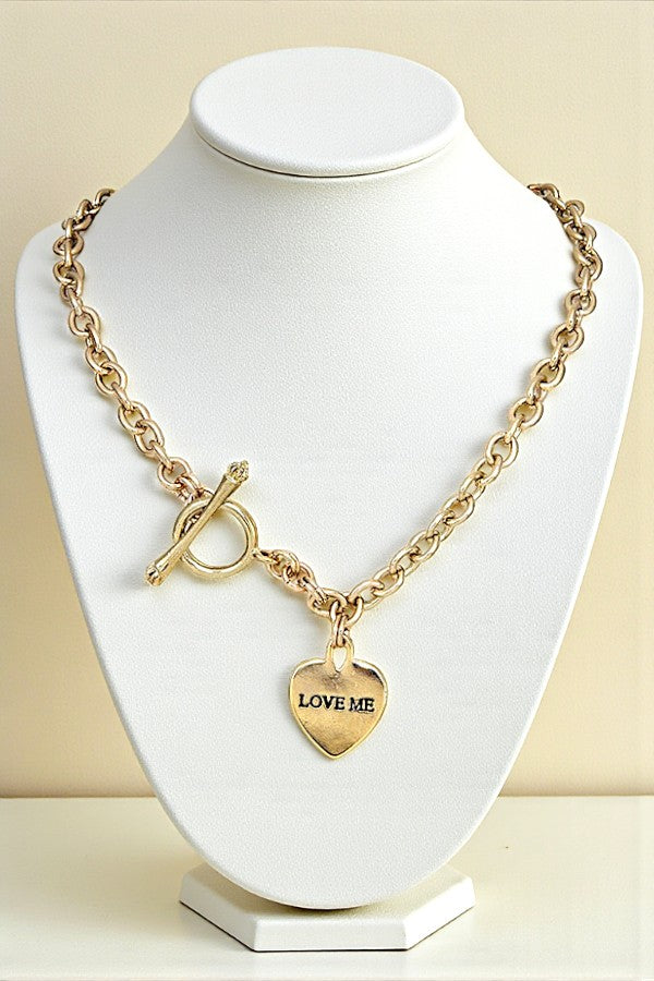 LOVE ME ETCHED HEART PENDANT CHAIN NECKLACE
