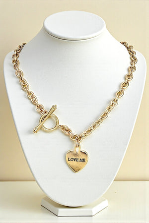 LOVE ME ETCHED HEART PENDANT CHAIN NECKLACE