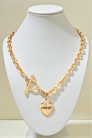 LOVE ME ETCHED HEART PENDANT CHAIN NECKLACE