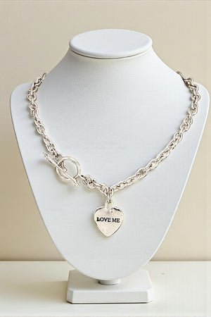 LOVE ME ETCHED HEART PENDANT CHAIN NECKLACE