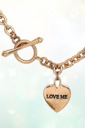 LOVE ME ETCHED HEART PENDANT CHAIN NECKLACE