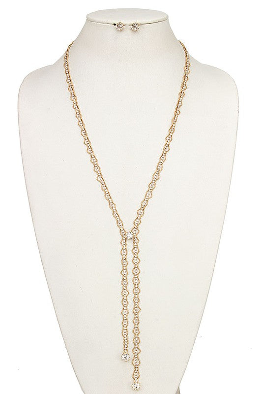 Aligned Rhinestone Accent Strand Long Necklace Set