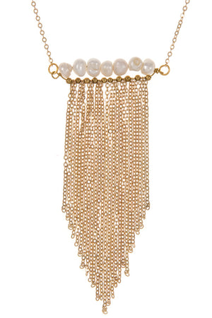 FRESHWATER PEARL FRINGE TASSEL CHAIN LONG NECKLACE