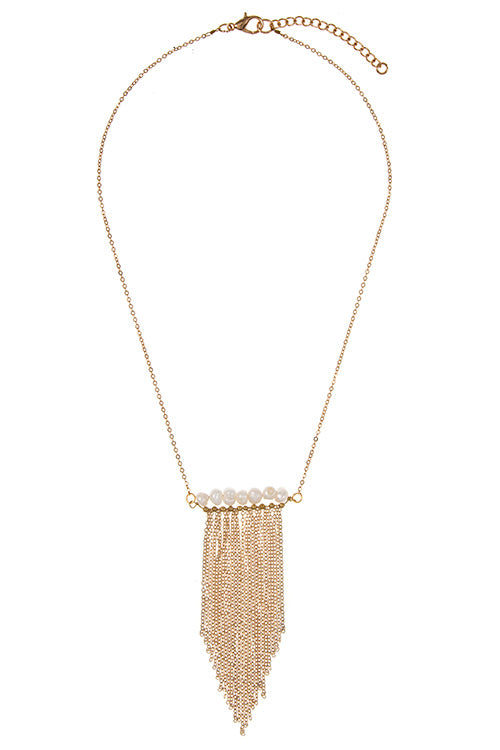 FRESHWATER PEARL FRINGE TASSEL CHAIN LONG NECKLACE