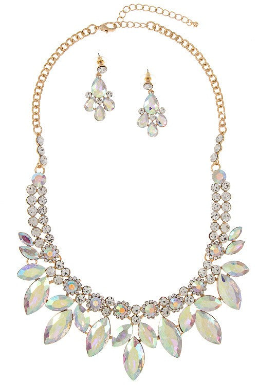 Floral Accent Crystal Marquise Evening Necklace Set