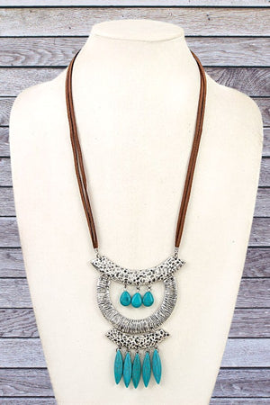 HAMMERED GEM LINK CORD NECKLACE