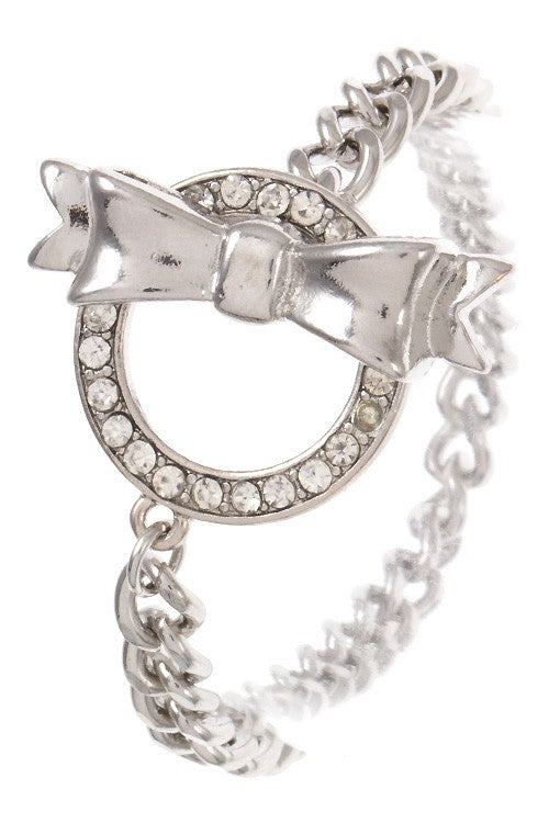 Rhinestone Ring Bow Accent Chain Bracelet