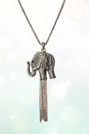 ELEPHANT HAMSA HAND PENDANT LONG NECKLACE