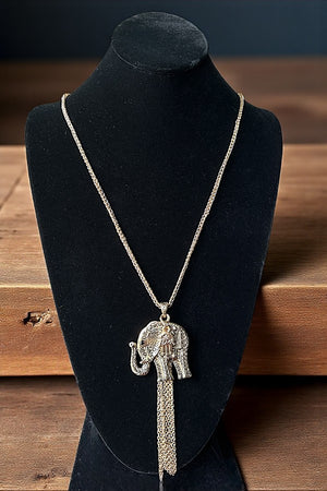 ELEPHANT HAMSA HAND PENDANT LONG NECKLACE