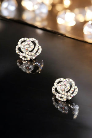 RHINESTONE ROSE OUTLINED POST EARRING