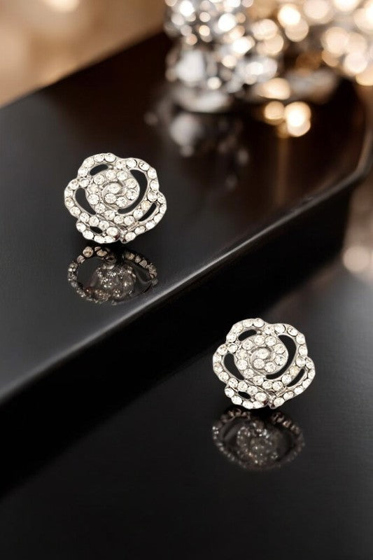 RHINESTONE ROSE OUTLINED POST EARRING