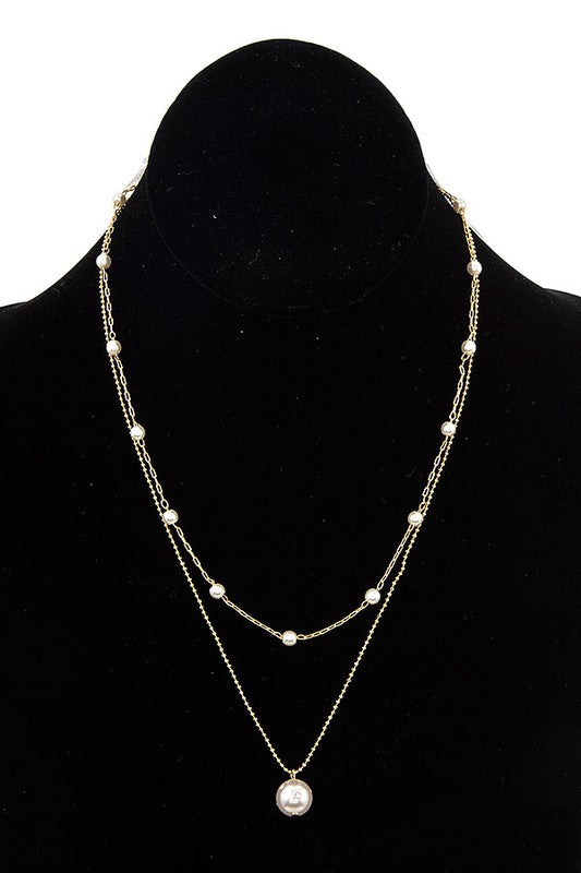 Faux Pearl Pendant Station Double Layer Necklace