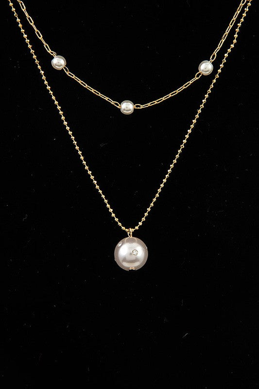 Faux Pearl Pendant Station Double Layer Necklace