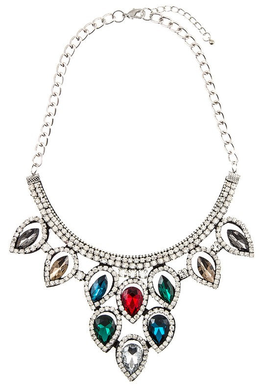 Crystal and Rhinestone Marquise Shaped Cloth Necklace