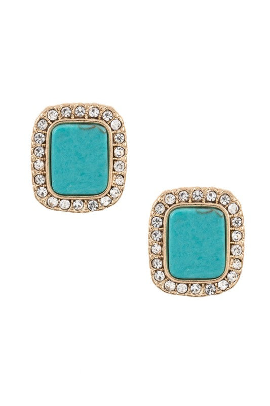 Rhinestone Framed Gemstone Stud Earring