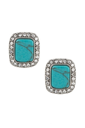 Rhinestone Framed Gemstone Stud Earring