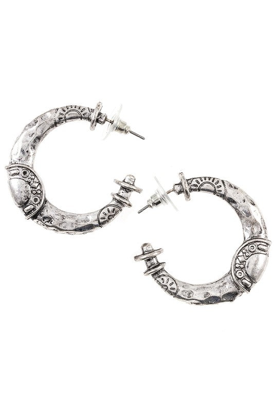 Sun Etched Detail Semi Hoop Earring