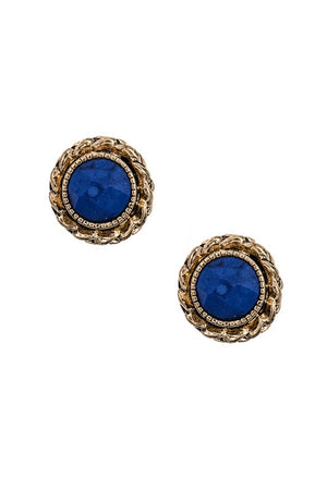 Round Faux Ornate Framed Gem Post Earring