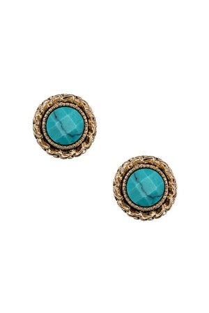 Round Faux Ornate Framed Gem Post Earring