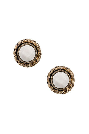 Round Faux Ornate Framed Gem Post Earring