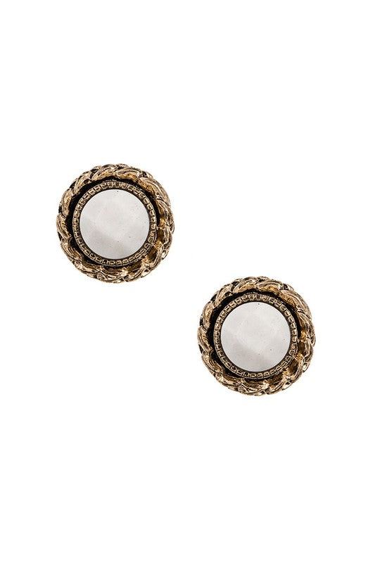 Round Faux Ornate Framed Gem Post Earring