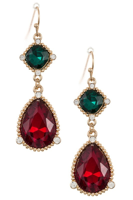 Double Link Faceted Crystal Gem Dangle Earring