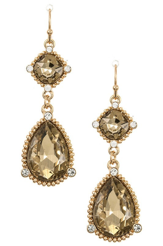 Double Link Faceted Crystal Gem Dangle Earring