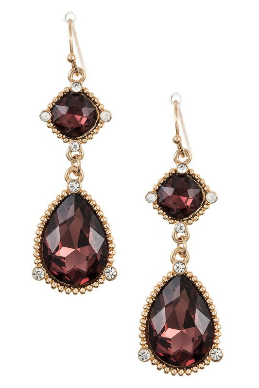 Double Link Faceted Crystal Gem Dangle Earring